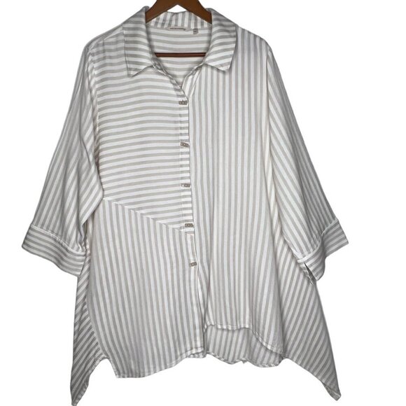 Soft Surroundings Striped Long Sleeve Button Abstract Hem Long Line Top Size 1X - Picture 3 of 16